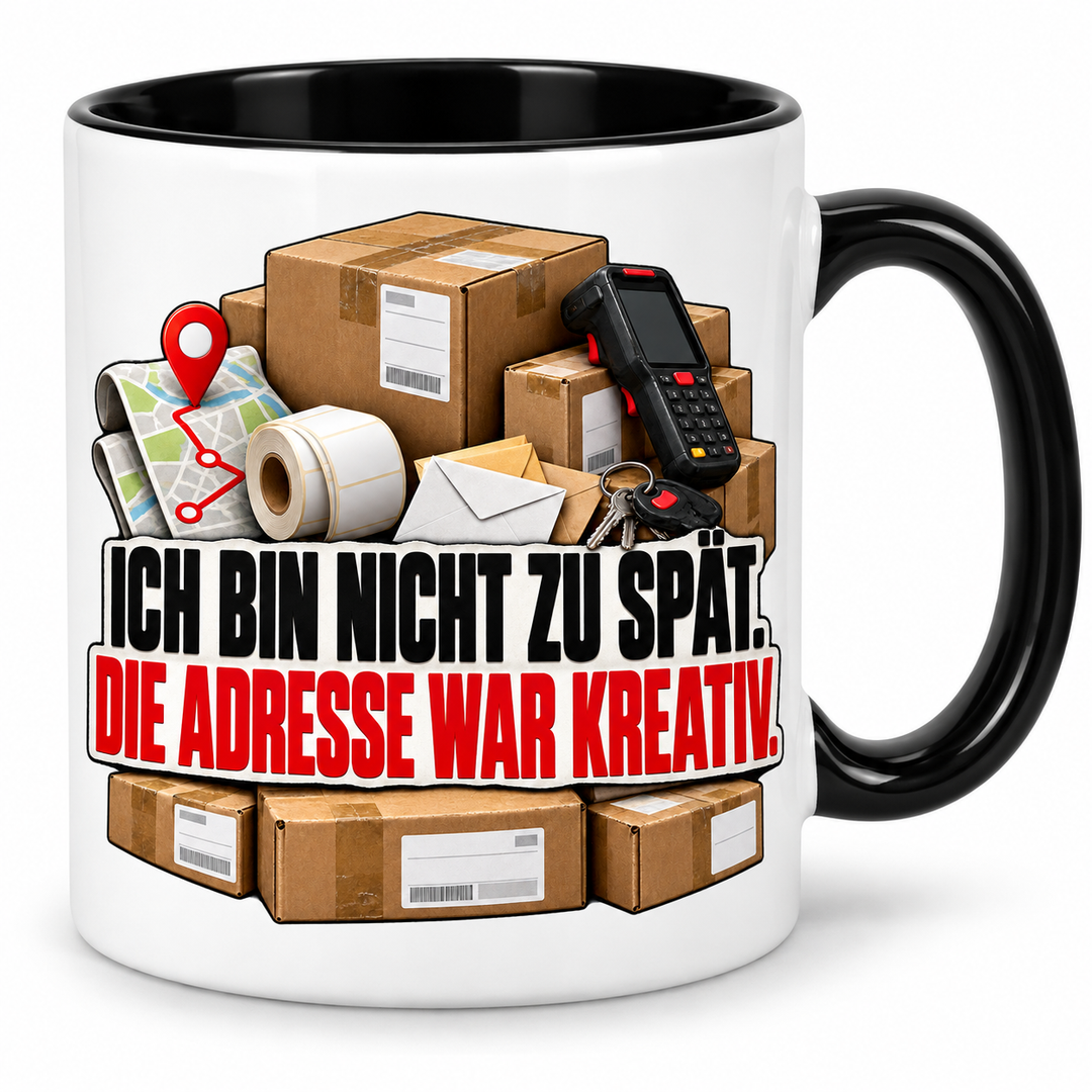 Zusteller-Tasse Die Adresse war kreativ – Schwarz