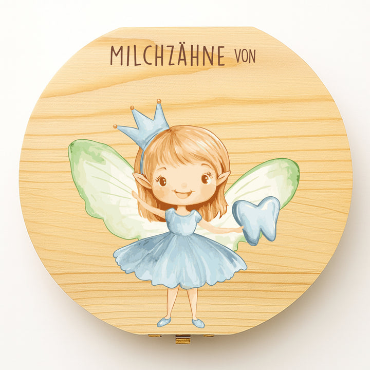 Personalisierte Zahndose mit Zahnfee & Zahn-Motiv | Magische Holzbox für Milchzähne | Geschenk zur Einschulung, Taufe & Zahnverlust