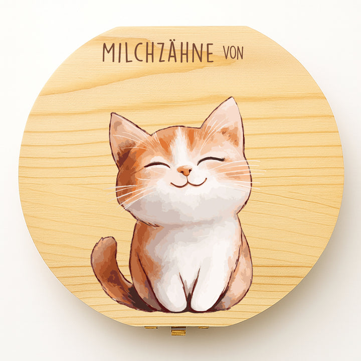 Personalisierte Zahndose mit Katzenmotiv | Holzbox für Milchzähne | Geschenk zum Geburtstag, zur Taufe & Zahnfee