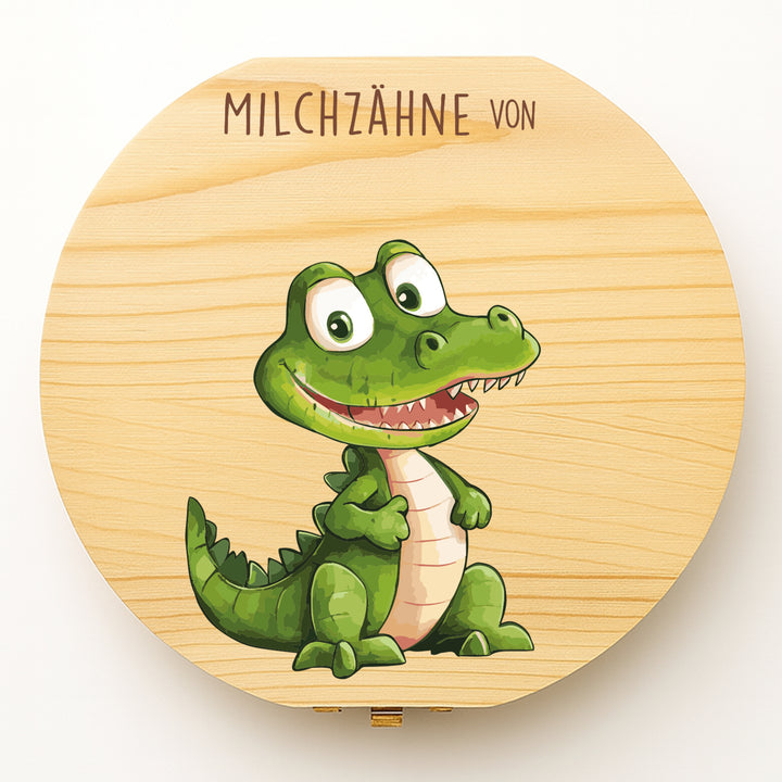 Personalisierte Zahndose mit Krokodil-Motiv | Holzbox für Milchzähne | Geschenk zur Einschulung, Taufe & Zahnfee
