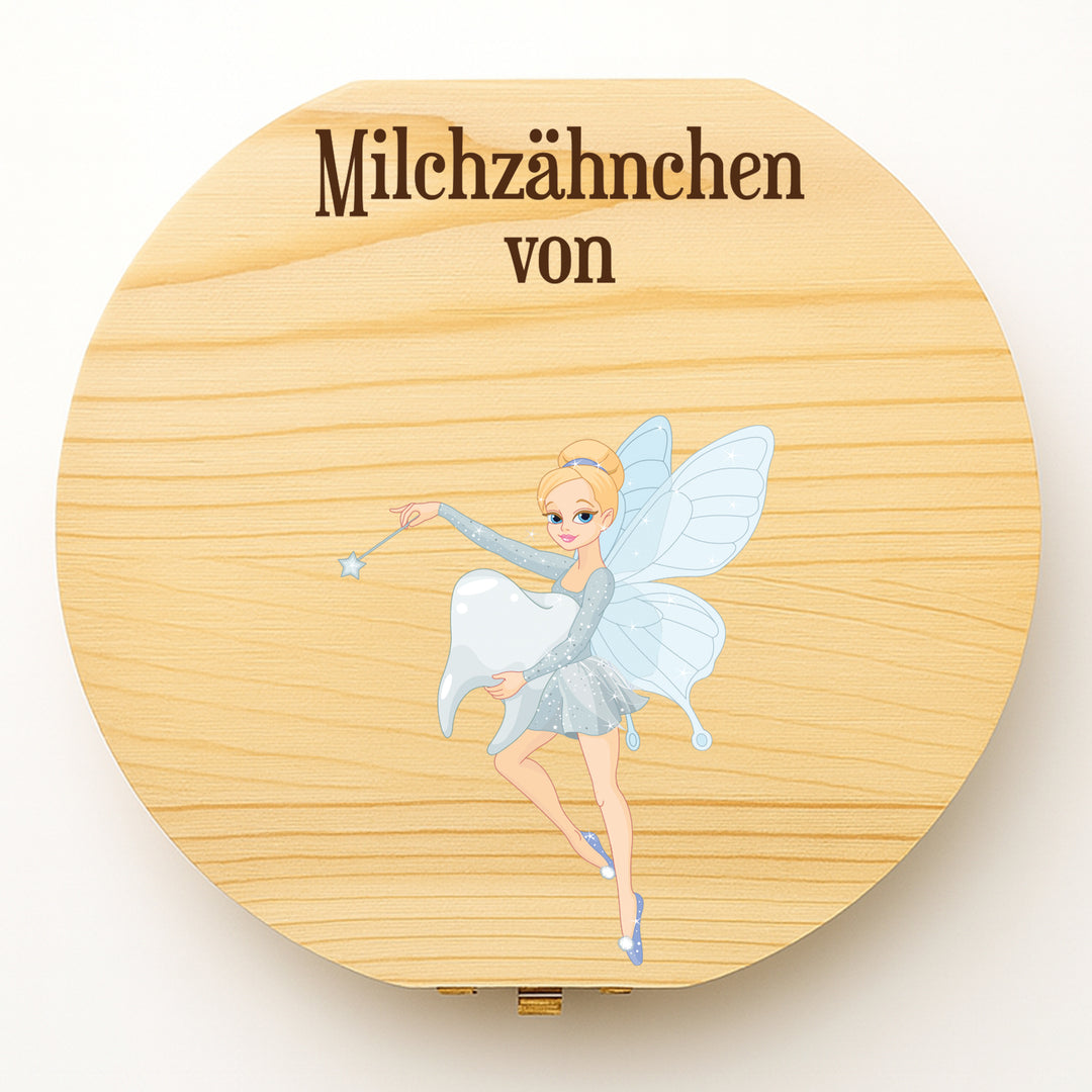 Personalisierte Zahndose mit Fee-Motiv  | Zauberhafte Holzbox für Milchzähne | Geschenk zur Zahnfee, Taufe & Einschulung