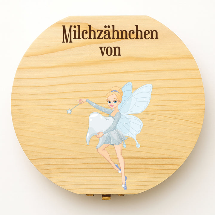 Personalisierte Zahndose mit Fee-Motiv  | Zauberhafte Holzbox für Milchzähne | Geschenk zur Zahnfee, Taufe & Einschulung