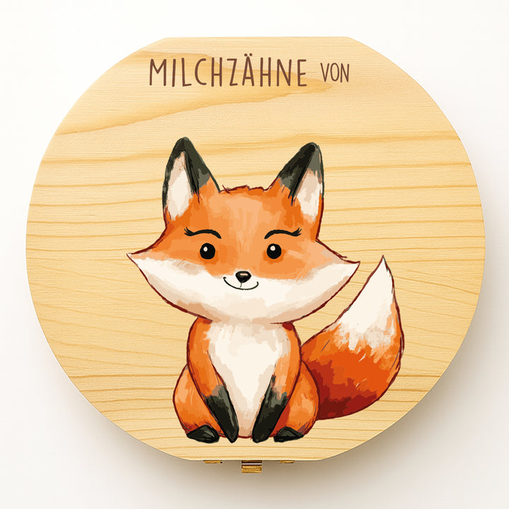 Personalisierte Zahndose mit Fuchsmotiv | Holz Erinnerungsbox für Milchzähne | Geschenk zum Geburtstag & zur Taufe