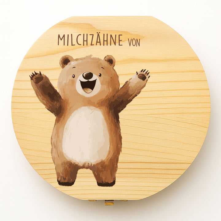 Personalisierte Zahndose mit Bärenmotiv | Holzbox für Milchzähne | Geschenk zur Geburt, Taufe & Zahnfee