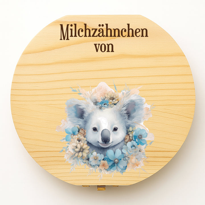 Personalisierte Zahndose mit Koala-Motiv | Holzbox für Milchzähne | Geschenk zur Geburt, Taufe & Zahnfee