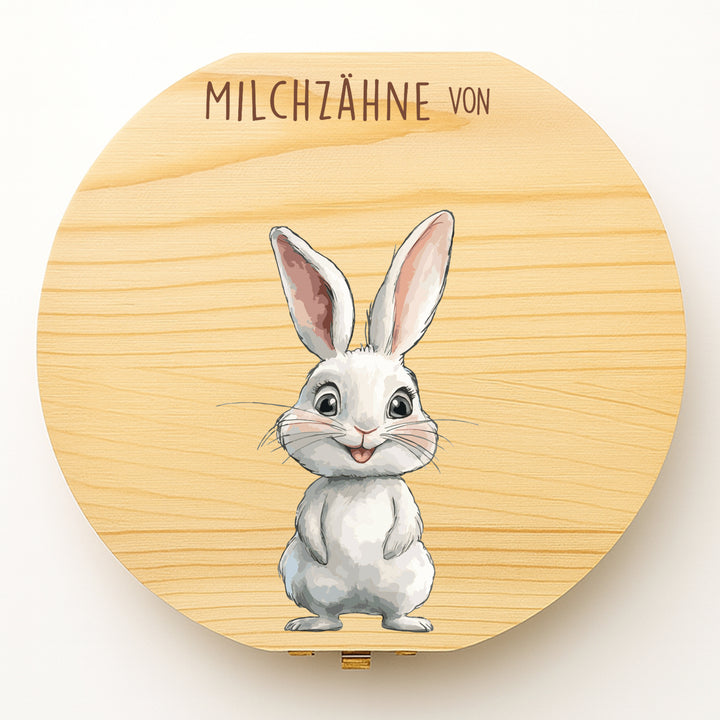 Personalisierte Zahndose mit Hasenmotiv | Holzbox für Milchzähne | Geschenk zur Taufe & zum Geburtstag