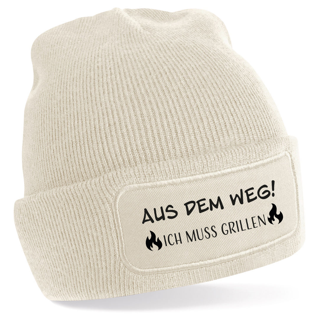 Mütze „Aus dem Weg – ich muss grillen“ | Lustige Beanie für Grillmeister & BBQ-Fans