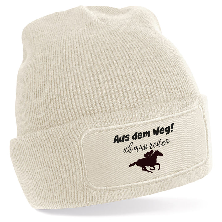 Mütze „Aus dem Weg – ich muss reiten“ | Lustige Beanie für Reiter & Pferdefans