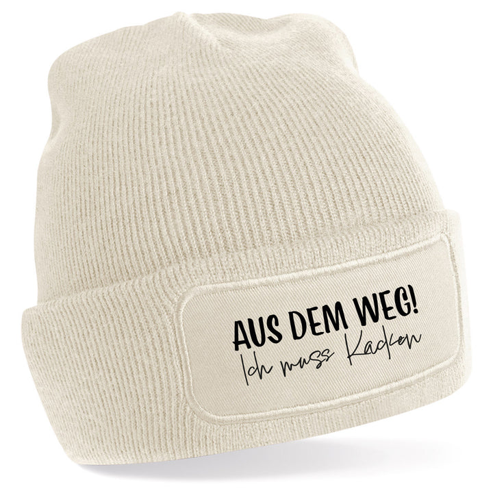Aus dem Weg – muss kacken Mütze – Lustige Beanie mit Spruch | Spaß Geschenk für Freunde mit Humor