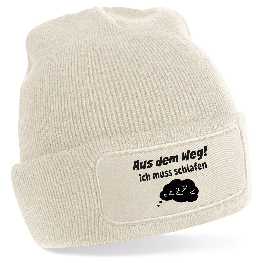 Mütze „Aus dem Weg – ich muss schlafen“ | Lustige Beanie für Schlafmangel-Profis