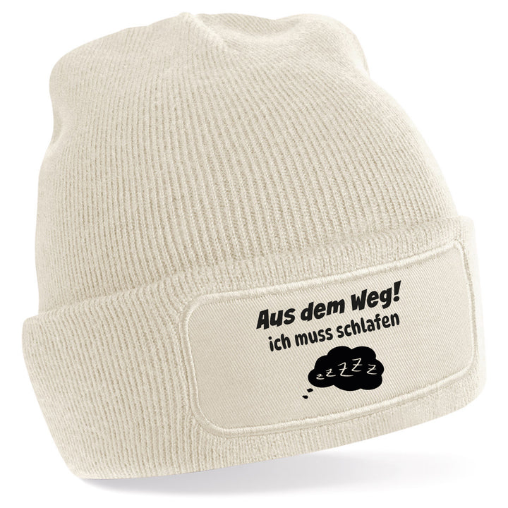 Mütze „Aus dem Weg – ich muss schlafen“ | Lustige Beanie für Schlafmangel-Profis