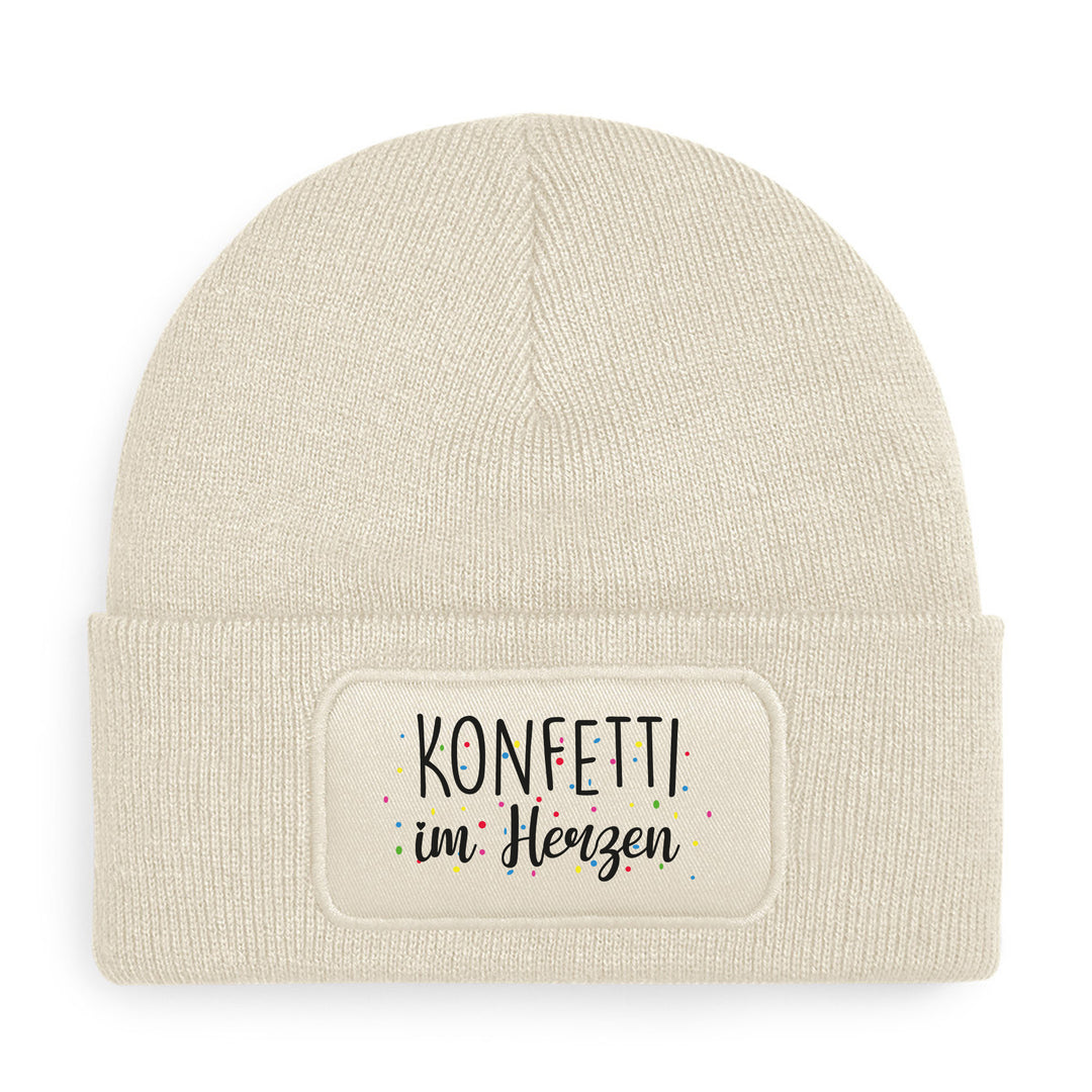 Konfetti im Herzen Mütze – Beanie mit Spruch | Geschenk für fröhliche Menschen & Freigeister
