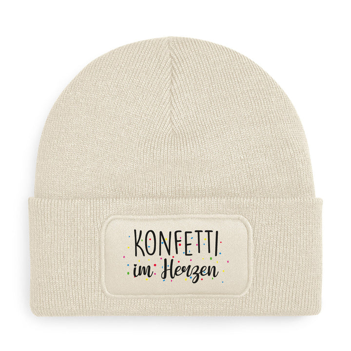 Konfetti im Herzen Mütze – Beanie mit Spruch | Geschenk für fröhliche Menschen & Freigeister