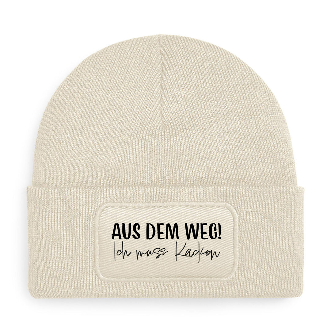 Aus dem Weg – muss kacken Mütze – Lustige Beanie mit Spruch | Spaß Geschenk für Freunde mit Humor