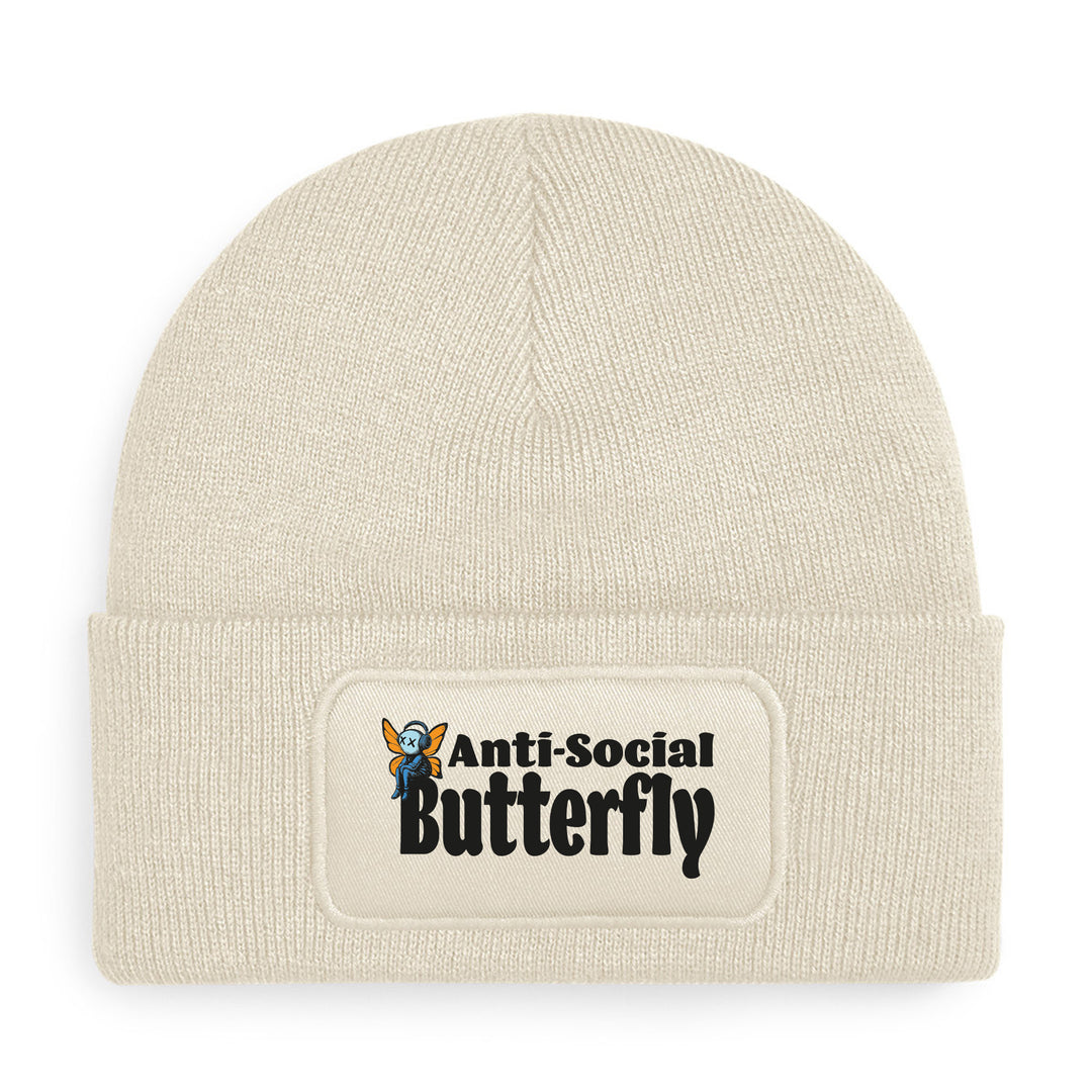 Anti Social Butterfly Mütze – Lustige Beanie mit Spruch | Geschenk für Introvertierte & Humorvolle
