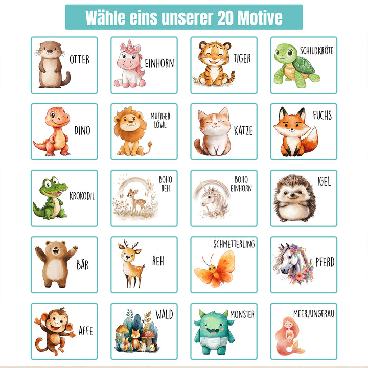 Kapuzenhandtuch Baby personalisiert mit 20 Motiven & 4 Farben zur Auswahl – 100 % Baumwolle – 70x70 cm