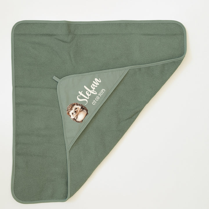 Kapuzenhandtuch Baby personalisiert mit 20 Motiven & 4 Farben zur Auswahl – 100 % Baumwolle – 75x75 cm