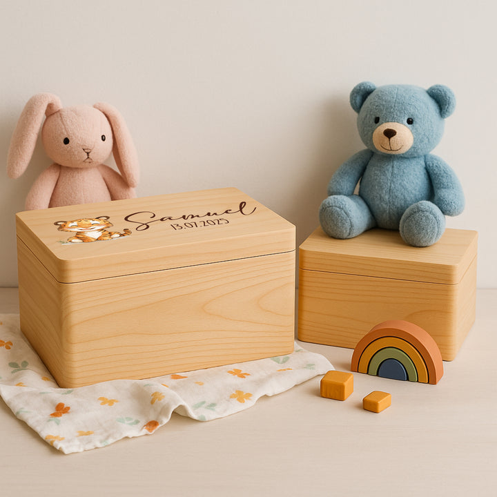 Personalisierte Erinnerungsbox aus Holz | Geschenkbox mit Namen & Motiv | Kinder Erinnerungen Kiste | Aufbewahrungsbox Geburt Taufe Hochzeit