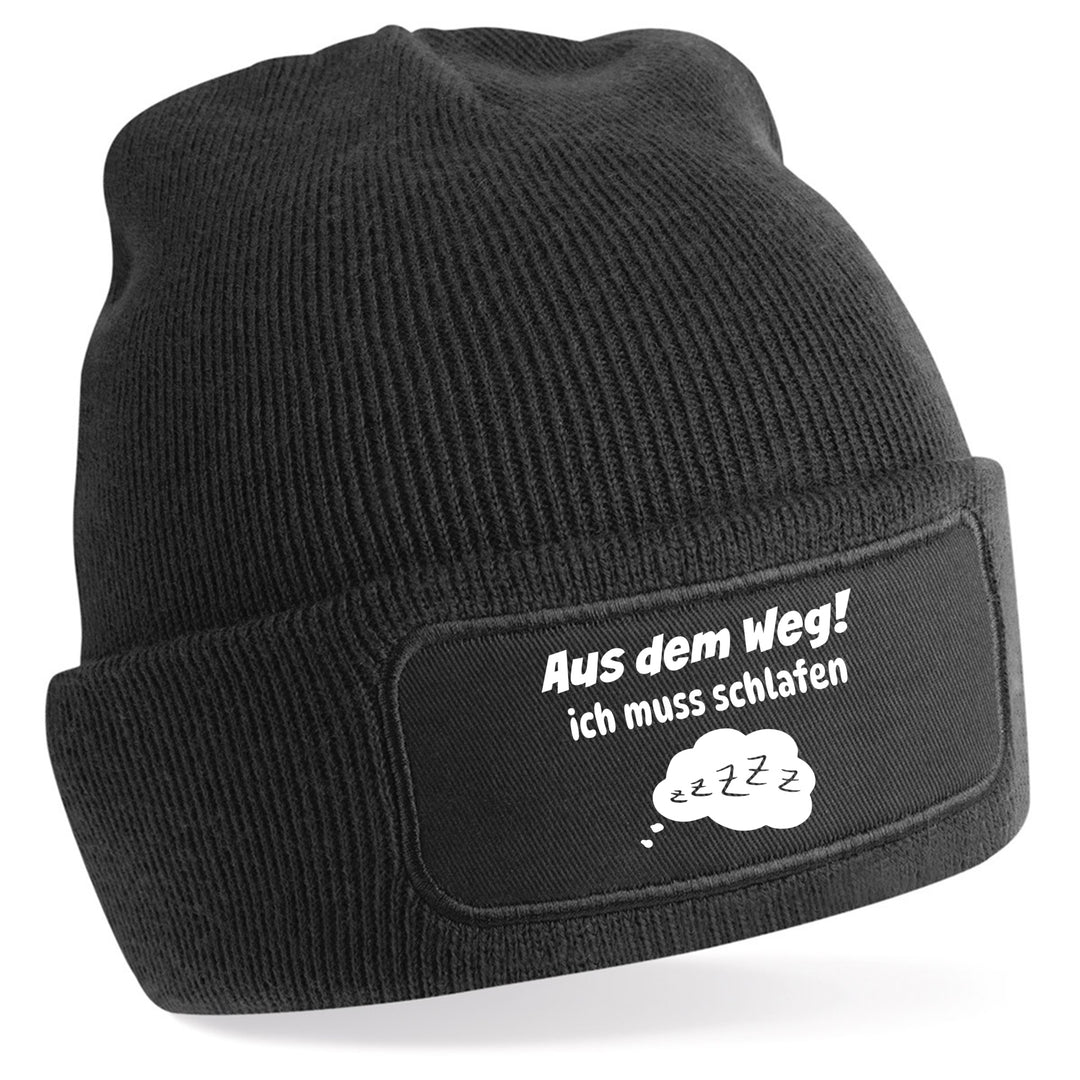 Mütze „Aus dem Weg – ich muss schlafen“ | Lustige Beanie für Schlafmangel-Profis