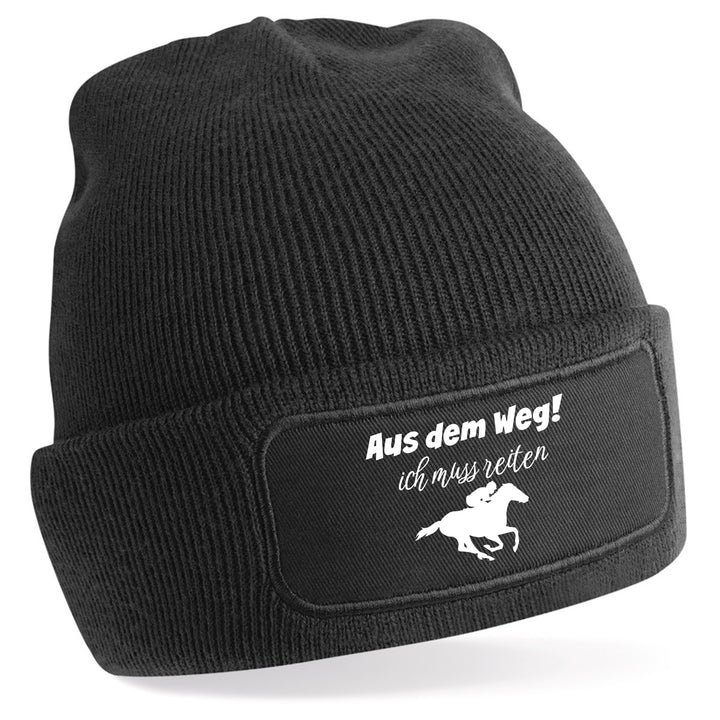 Mütze „Aus dem Weg – ich muss reiten“ | Lustige Beanie für Reiter & Pferdefans