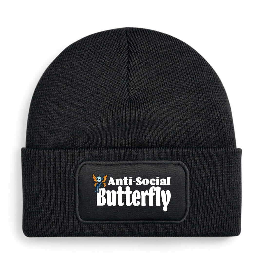 Anti Social Butterfly Mütze – Lustige Beanie mit Spruch | Geschenk für Introvertierte & Humorvolle