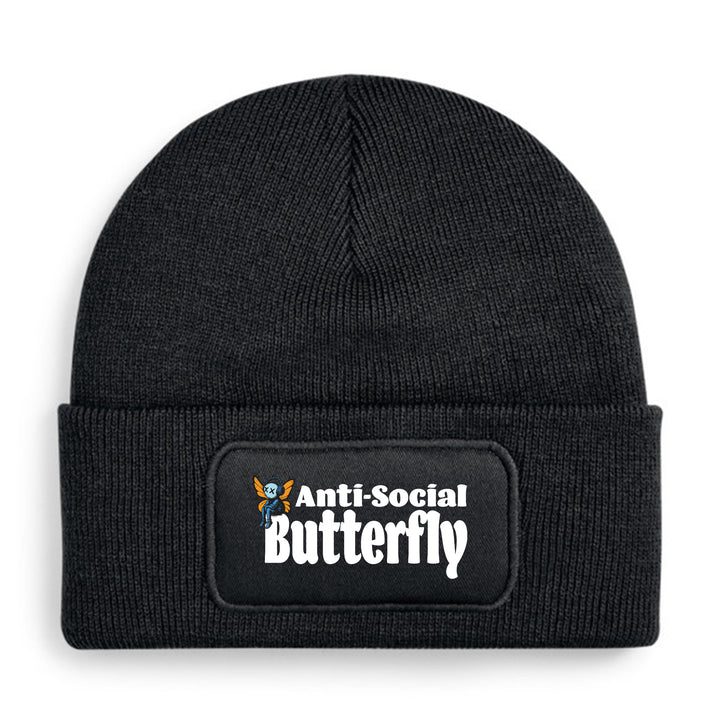 Anti Social Butterfly Mütze – Lustige Beanie mit Spruch | Geschenk für Introvertierte & Humorvolle