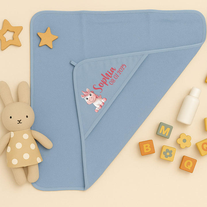 Kapuzenhandtuch Baby personalisiert mit 20 Motiven & 4 Farben zur Auswahl – 100 % Baumwolle – 70x70 cm