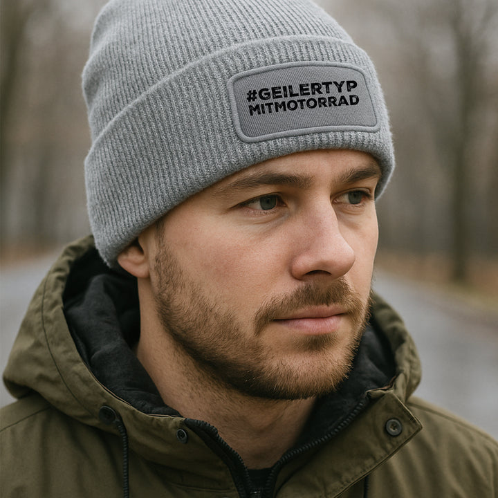 #geilertypmitmotorrad Mütze – Lustige Beanie mit Spruch | Geschenk für Motorradfahrer mit Humor