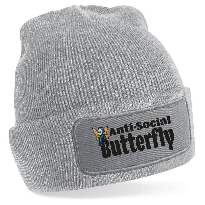Anti Social Butterfly Mütze – Lustige Beanie mit Spruch | Geschenk für Introvertierte & Humorvolle