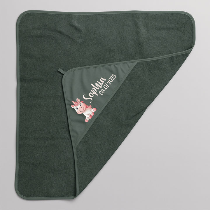 Kapuzenhandtuch Baby personalisiert mit 20 Motiven & 4 Farben zur Auswahl – 100 % Baumwolle – 70x70 cm