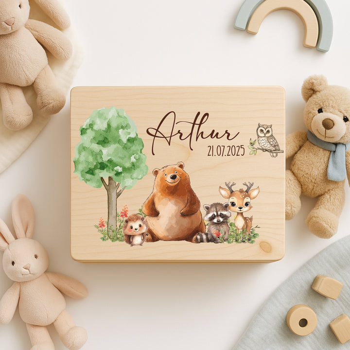 Personalisierte Erinnerungsbox aus Holz | Geschenkbox mit Namen & Motiv | Kinder Erinnerungen Kiste | Aufbewahrungsbox Geburt Taufe Hochzeit