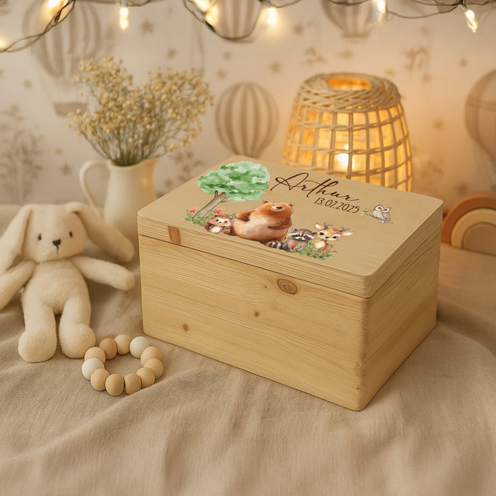 Personalisierte Erinnerungsbox aus Holz | Geschenkbox mit Namen & Motiv | Kinder Erinnerungen Kiste | Aufbewahrungsbox Geburt Taufe Hochzeit