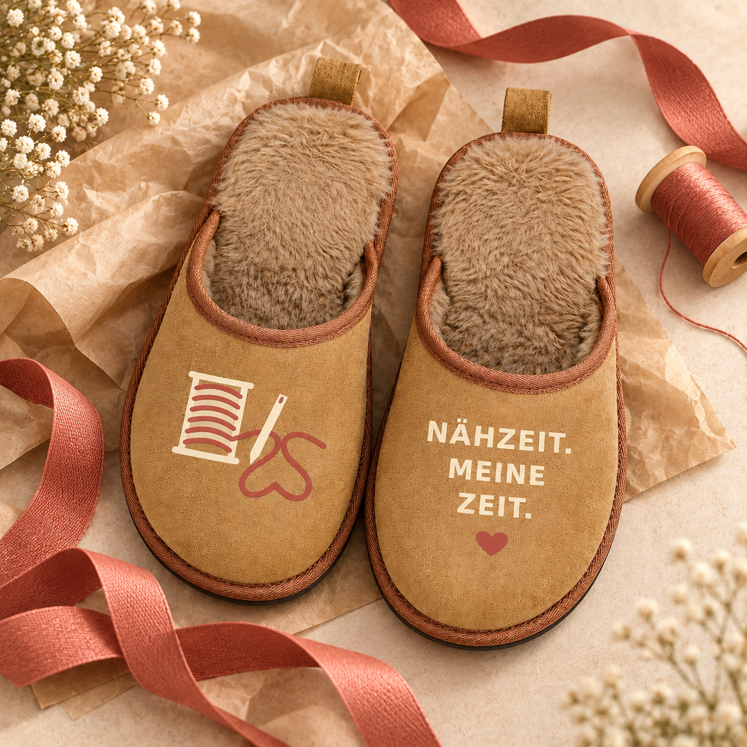 Hausschuhe Nähzeit. Meine Zeit. als Geschenkidee für kreative Frauen