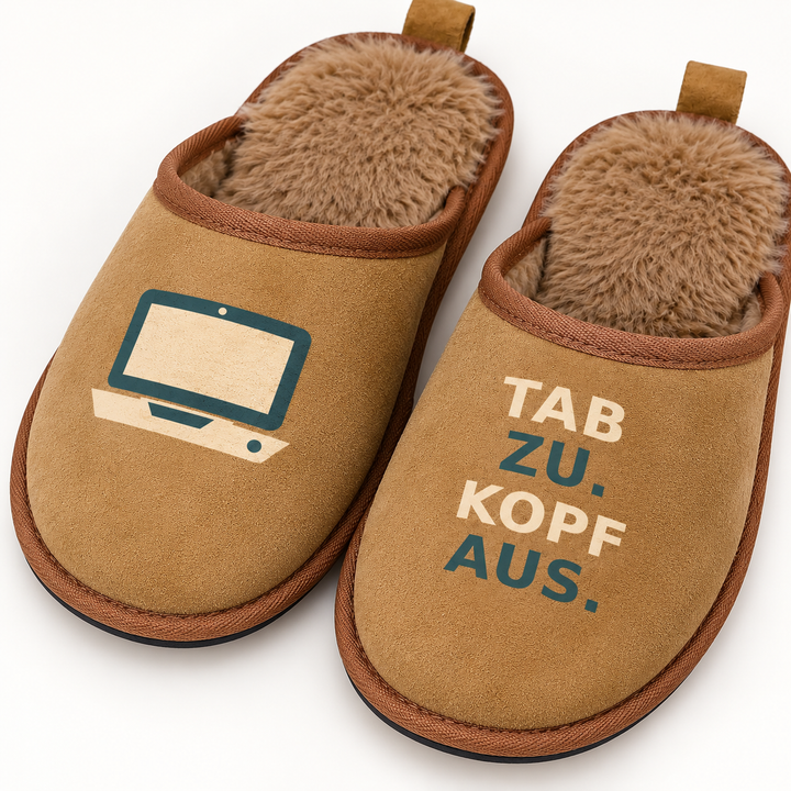Detailansicht von Laptop-Motiv, PU-Obermaterial in Veloursoptik und Kunstfellfutter