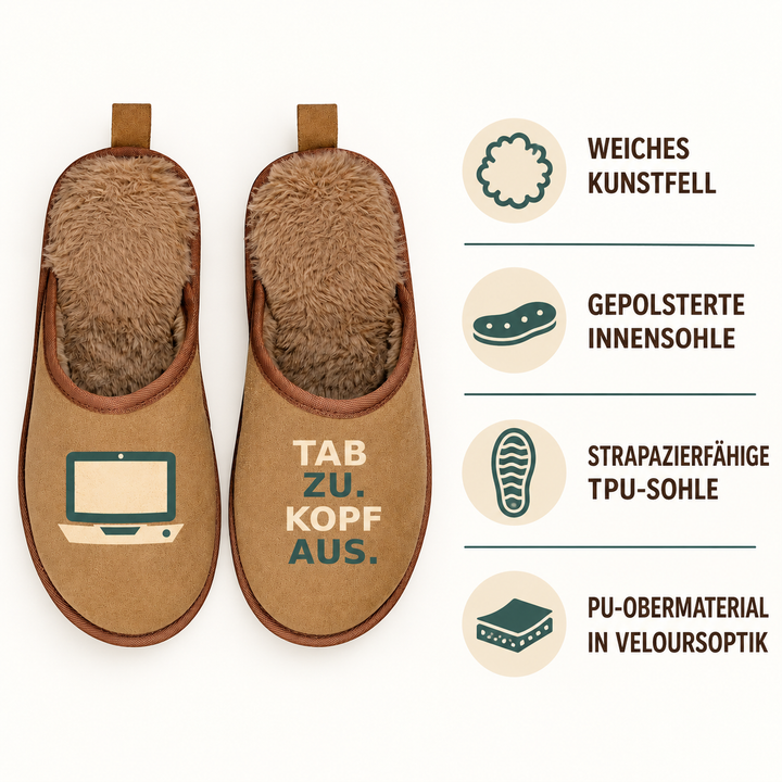 Produktvorteile der Terra Hausschuhe mit Kunstfell, gepolsterter Innensohle und TPU-Sohle