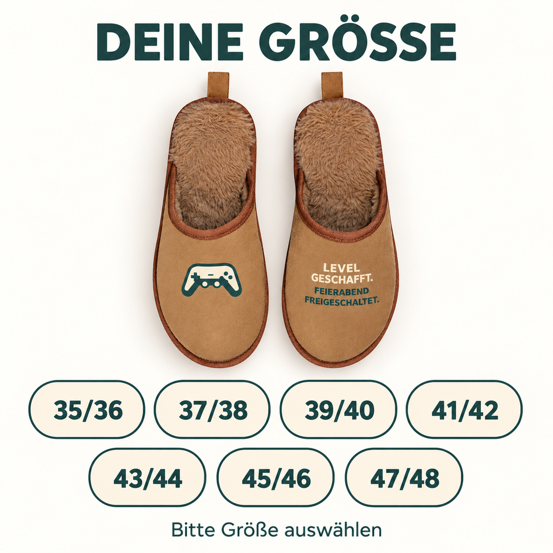 Verfügbare Größen der Gamer Hausschuhe von 35 36 bis 47 48