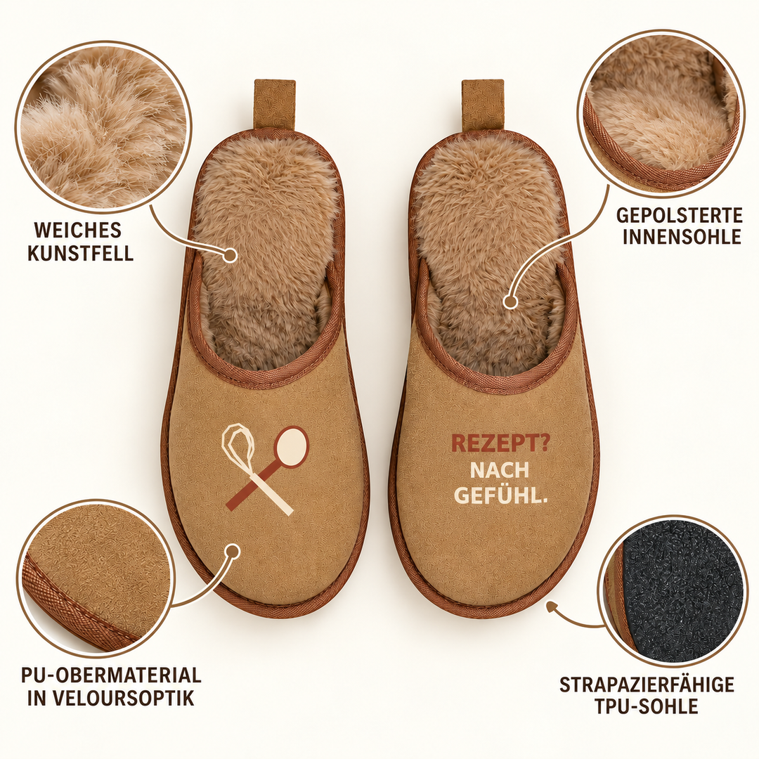 Materialdetails mit Kunstfell, gepolsterter Innensohle, TPU-Sohle und PU-Obermaterial