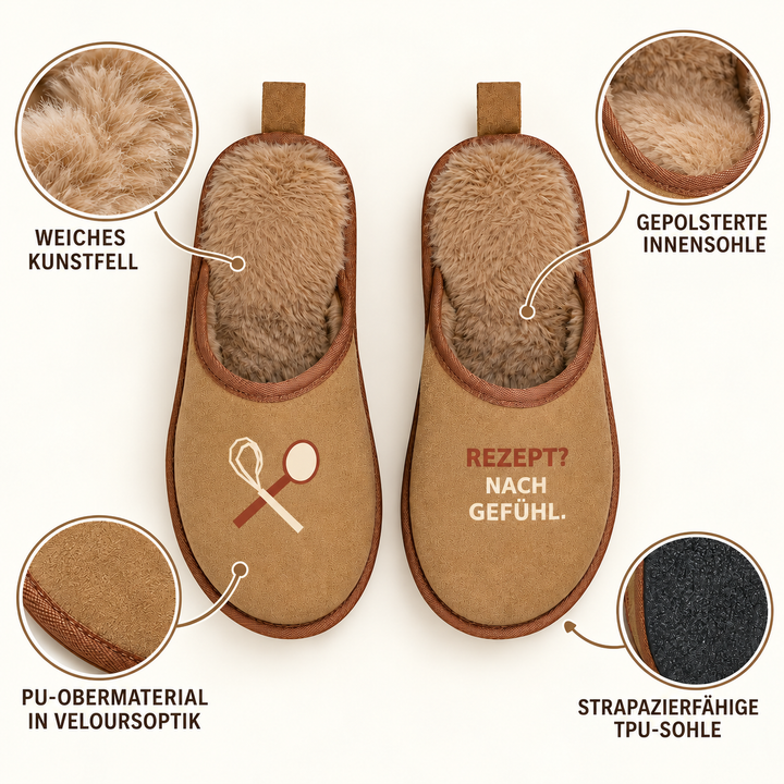 Materialdetails mit Kunstfell, gepolsterter Innensohle, TPU-Sohle und PU-Obermaterial