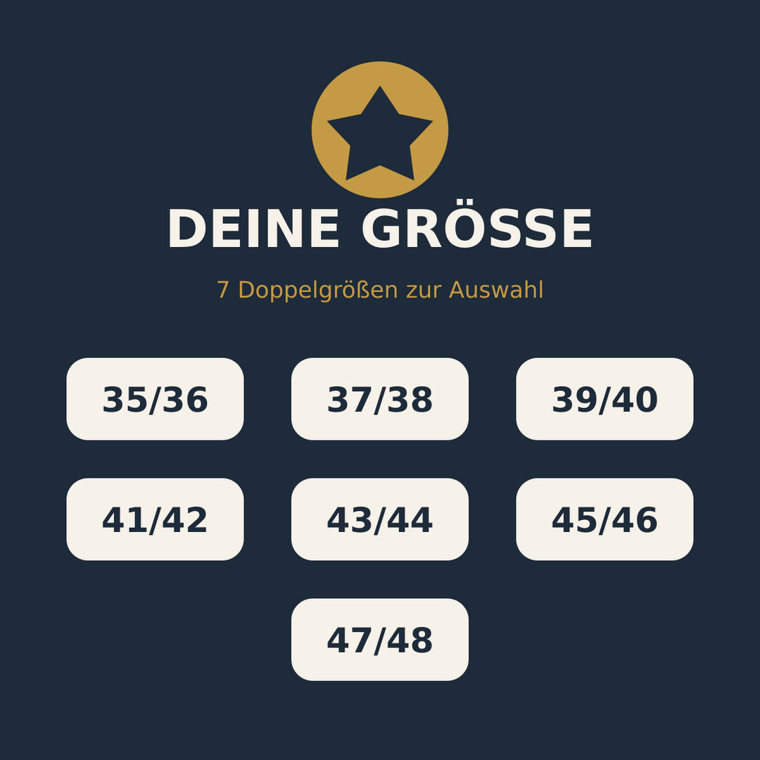 Verfügbare Größen der Hausschuhe von 35/36 bis 47/48
