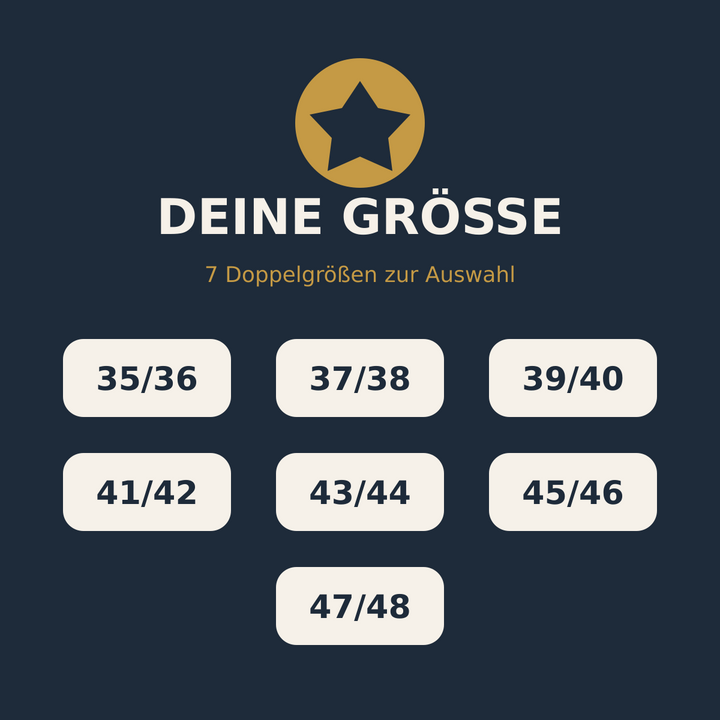 Verfügbare Größen der Hausschuhe von 35/36 bis 47/48