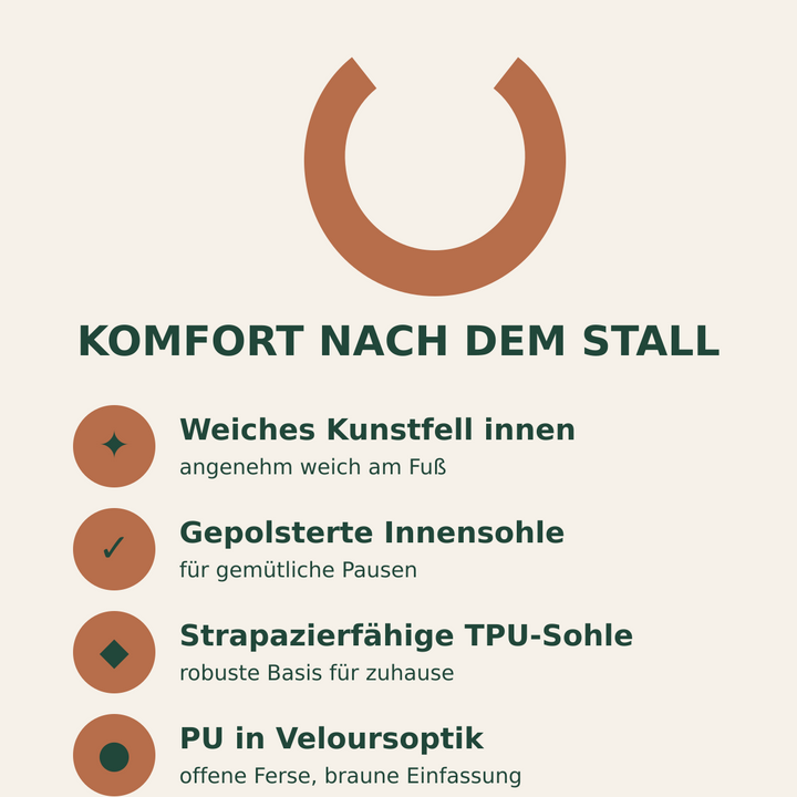 Bestätigte Komfort- und Materialeigenschaften der Pferdefreunde-Hausschuhe