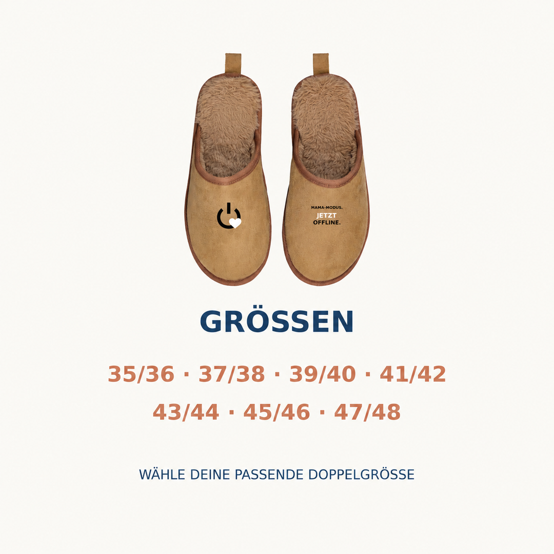 Größenübersicht der Mama-Hausschuhe von 35/36 bis 47/48