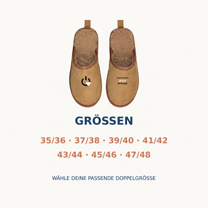 Größenübersicht der Mama-Hausschuhe von 35/36 bis 47/48