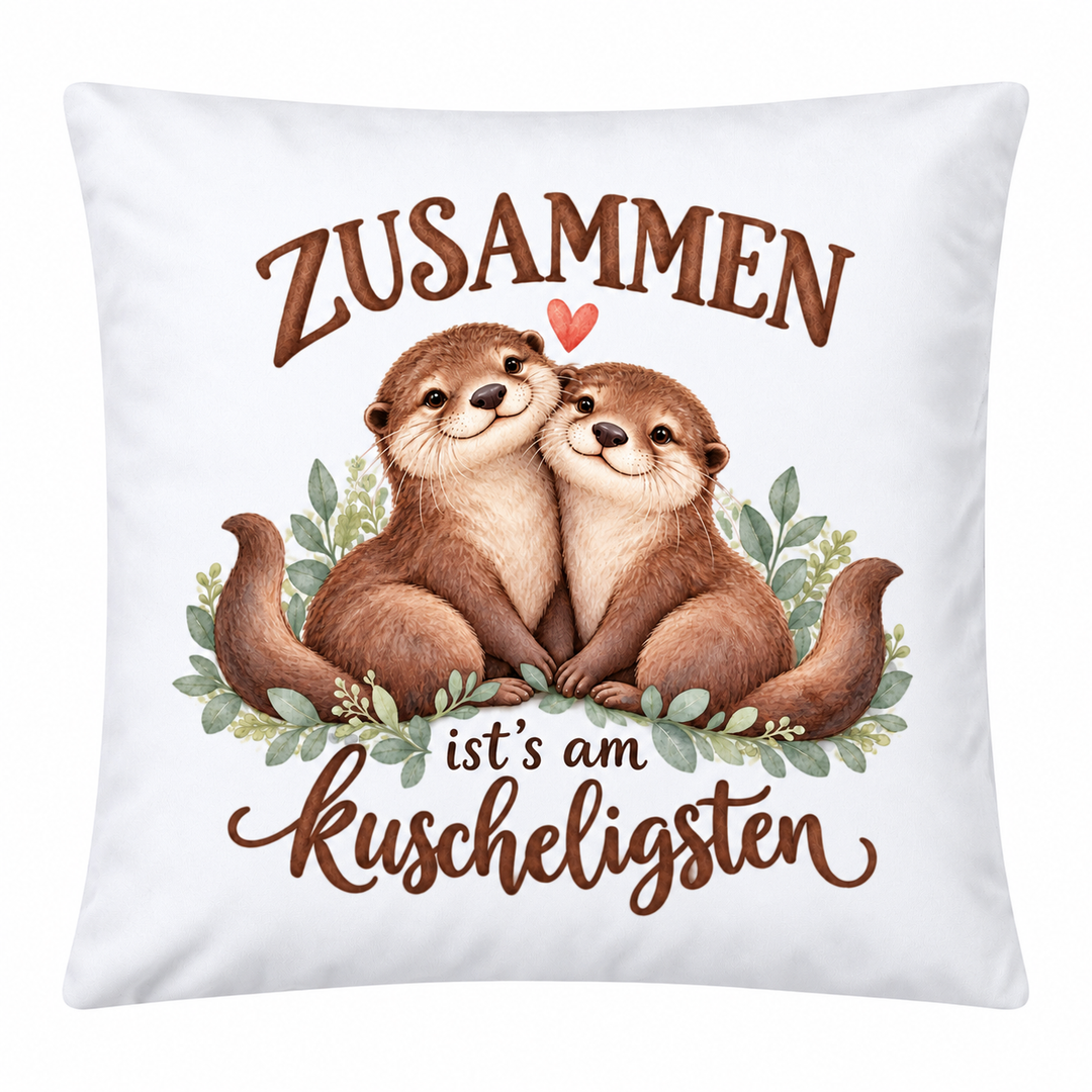 Weißes Otter-Kissen 40 x 40 cm mit Füllung – Zusammen ist’s am kuscheligsten