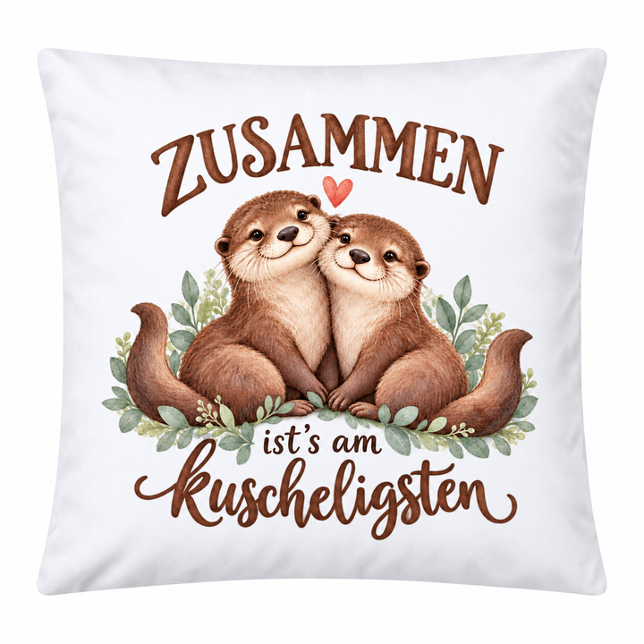 Weißes Otter-Kissen 40 x 40 cm mit Füllung – Zusammen ist’s am kuscheligsten