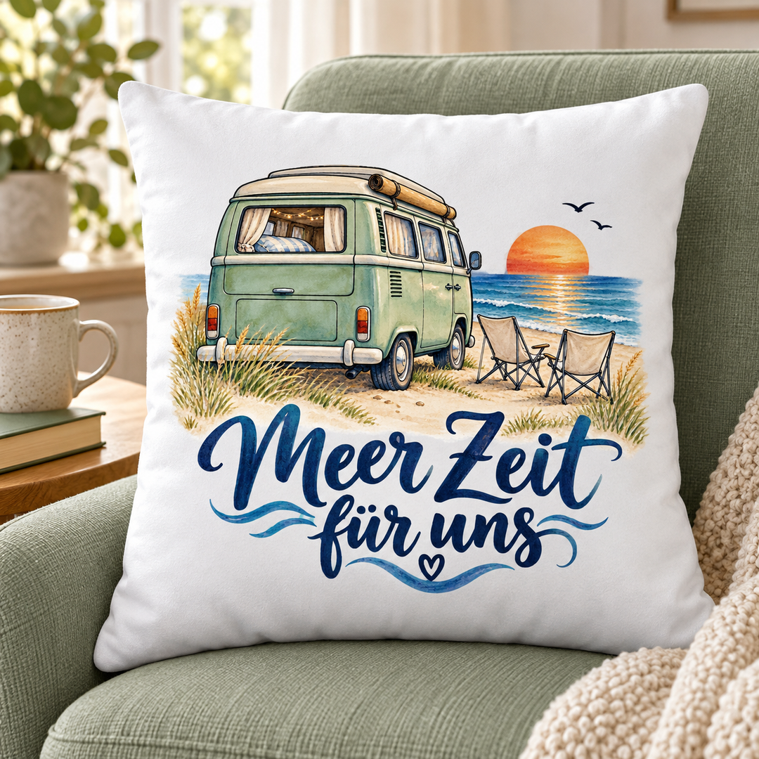 Weißes Camper-Kissen Meer Zeit für uns – in der Leseecke