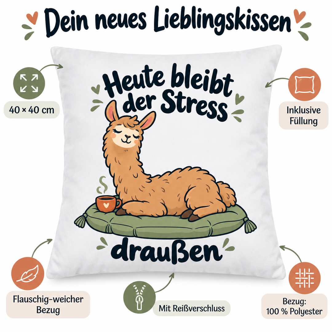 Vorteile des weißen Lama-Kissens: 40 × 40 cm, Füllung inklusive und abnehmbarer Polyesterbezug