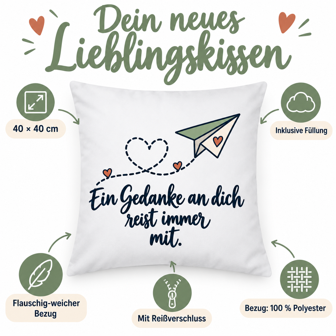 Vorteile des weißen Liebeskissens: 40 × 40 cm, Füllung inklusive, weicher Polyesterbezug mit Reißverschluss