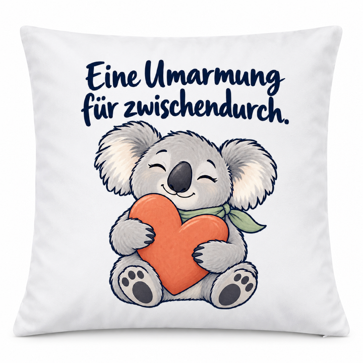 Weißes Koala-Kissen „Eine Umarmung für zwischendurch“, 40 × 40 cm mit Füllung