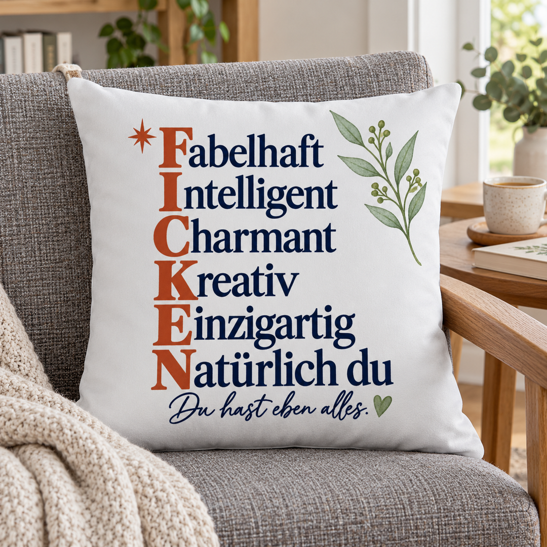 Typografisches Spruchkissen Du hast eben alles im Lesesessel